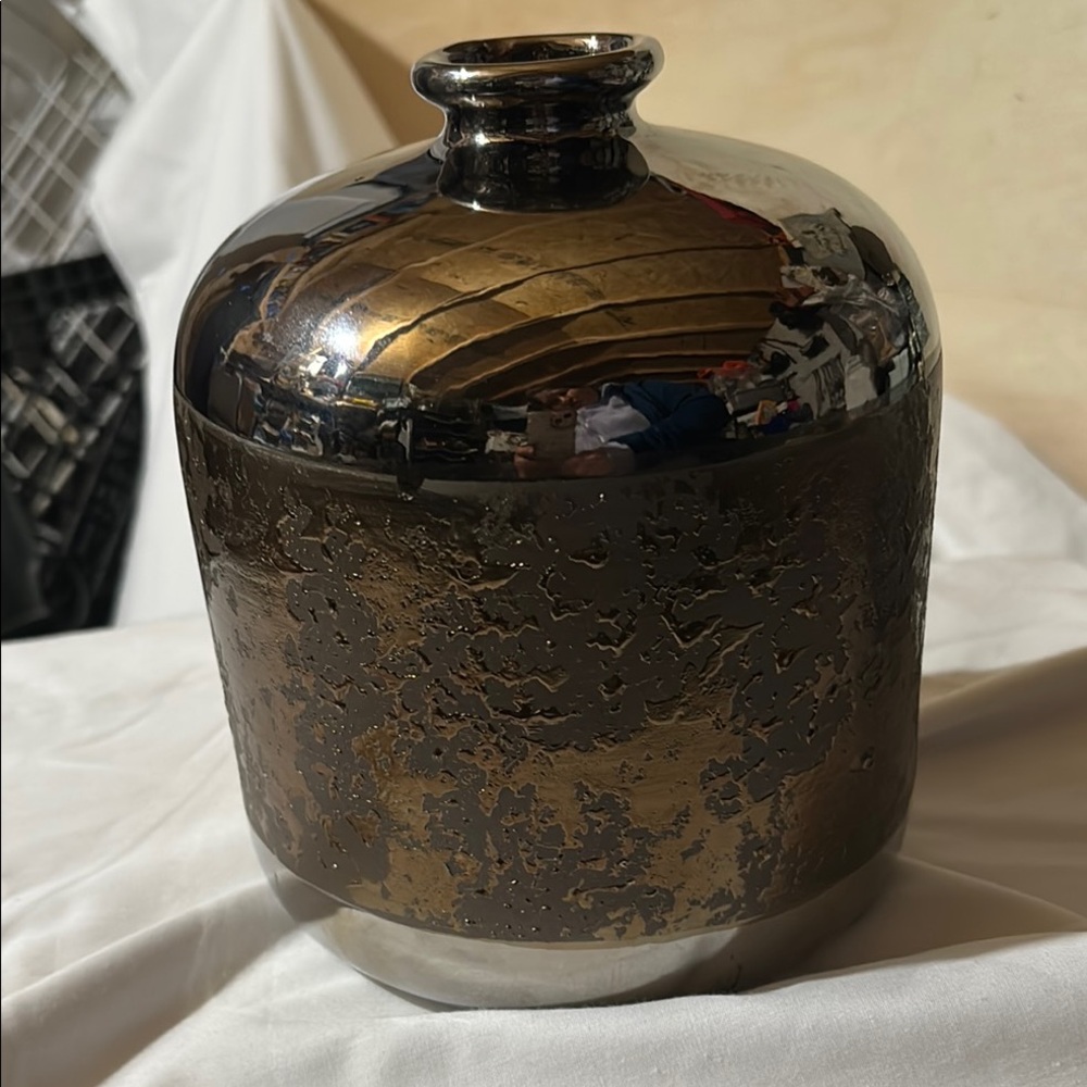 Brown and Gold Decorative Vase with Textured Finish